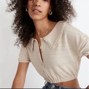Madewell Ruffle Collar Crop Top in Cream Medium